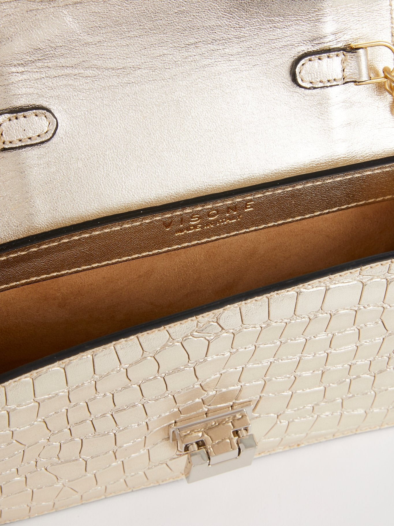 Сумка на плечо с эффектом крокодиловой кожи цвета металлик Lizzy