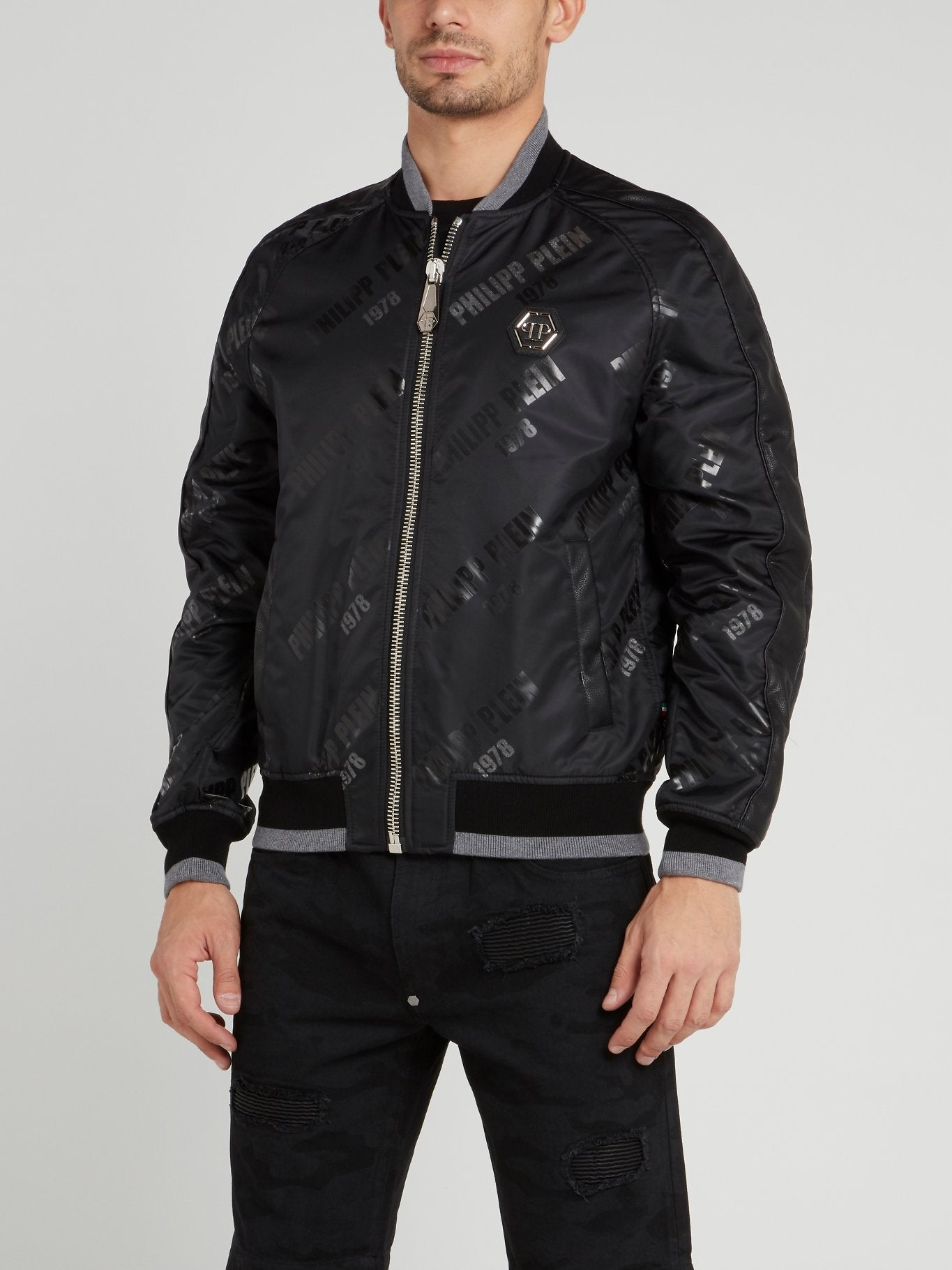 Leather Monogram Bomber Jacket | Size 48