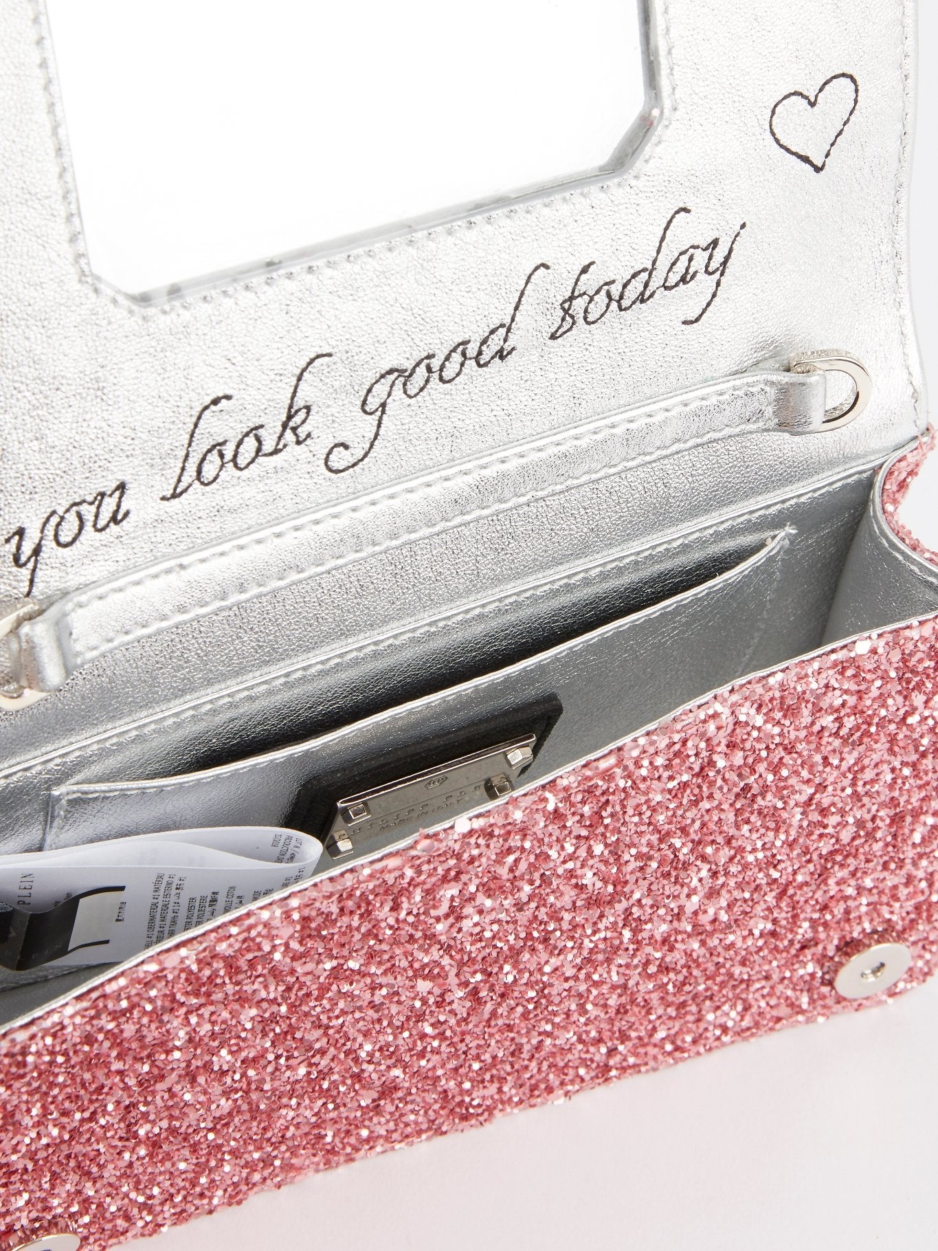 Розовая блестящая поясная сумка с монограммой