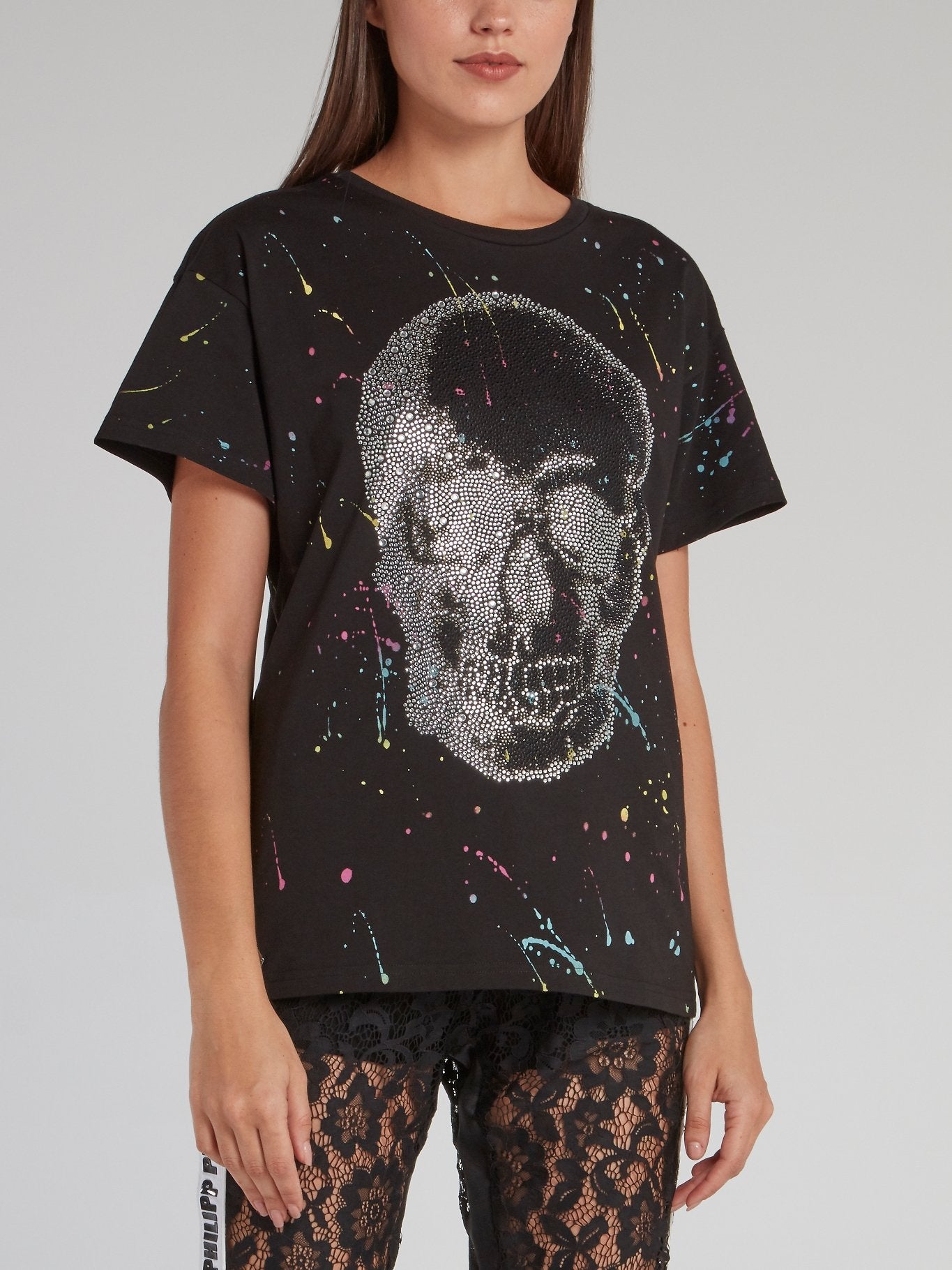 Black Paint Splatter Skull T Shirt