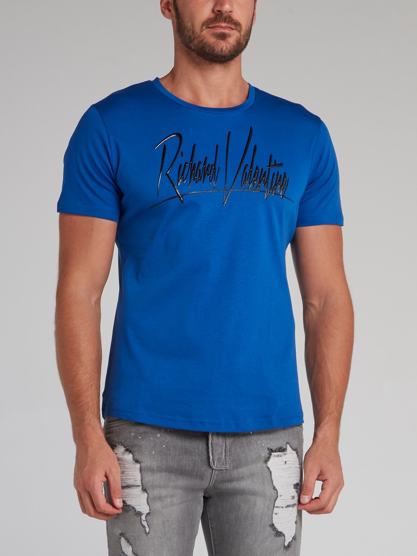 Signature Crew Neck Logo T-Shirt, Blue