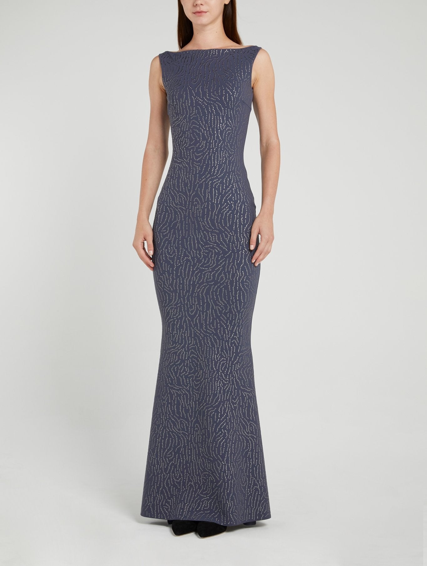 Race Navy Bateau Neckline Maxi Dress