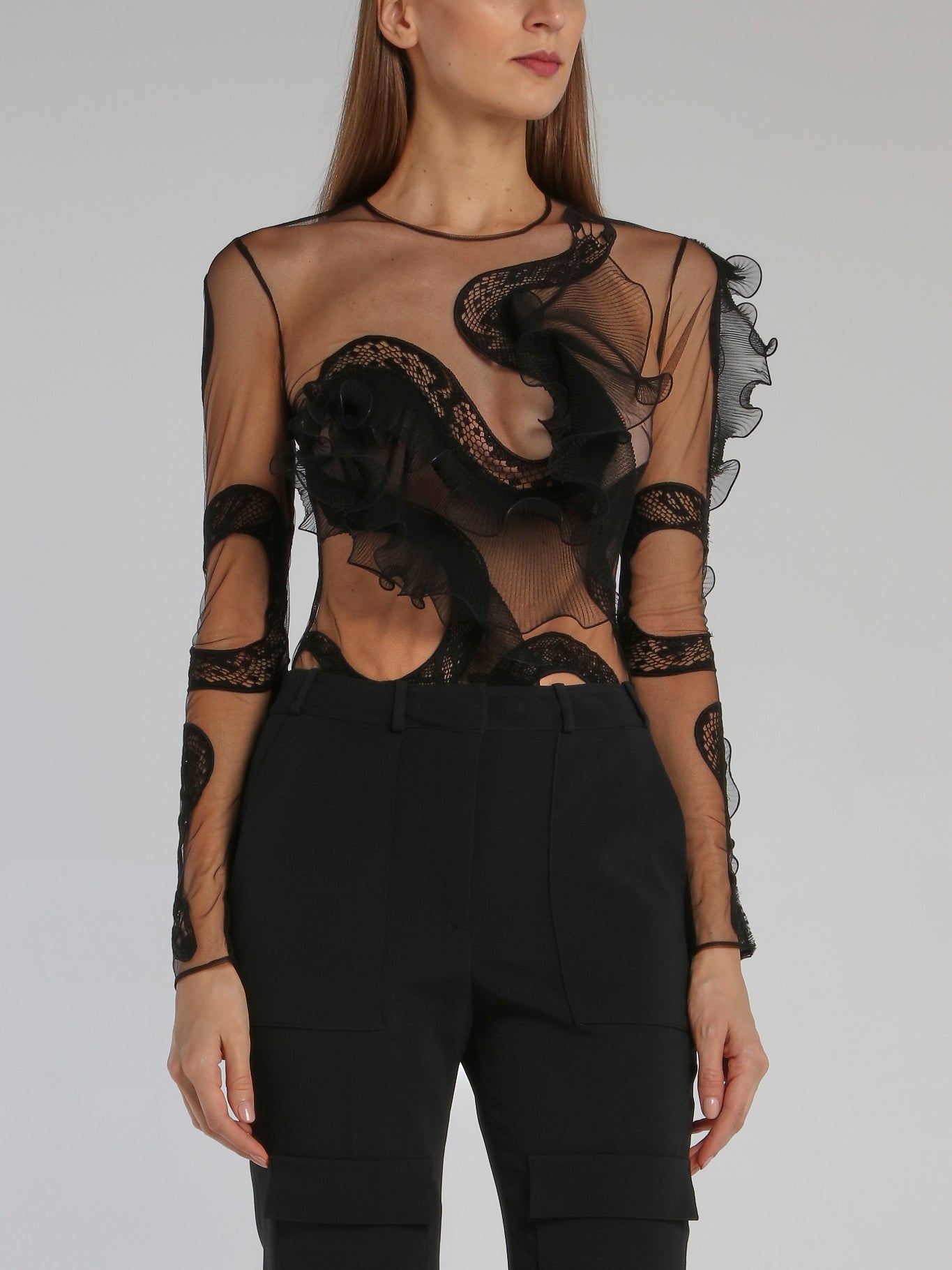 Black Snake Lace Ruffle Bodysuit – Maison-B-More Global Store