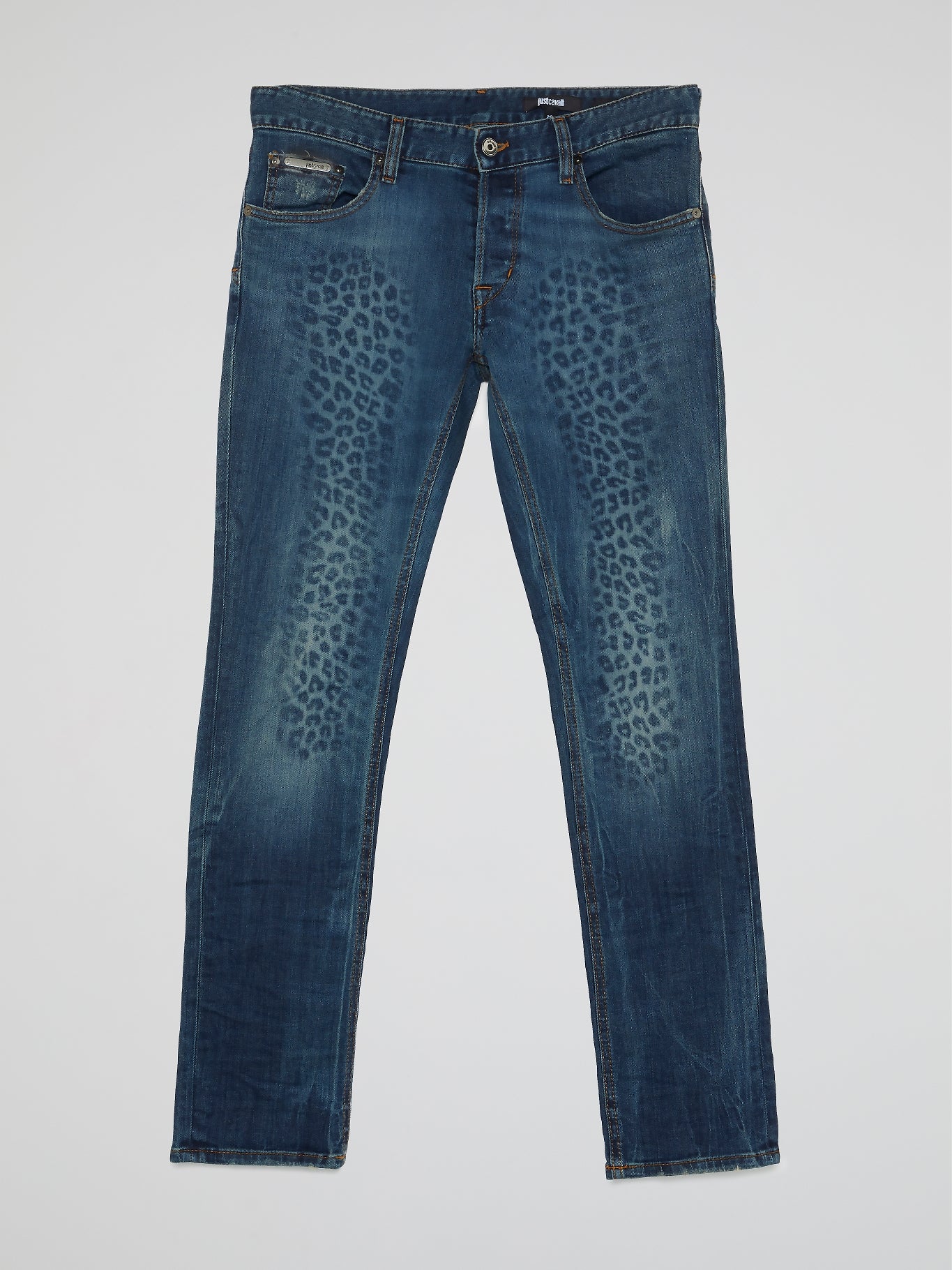 Leopard print straight-cut jeans