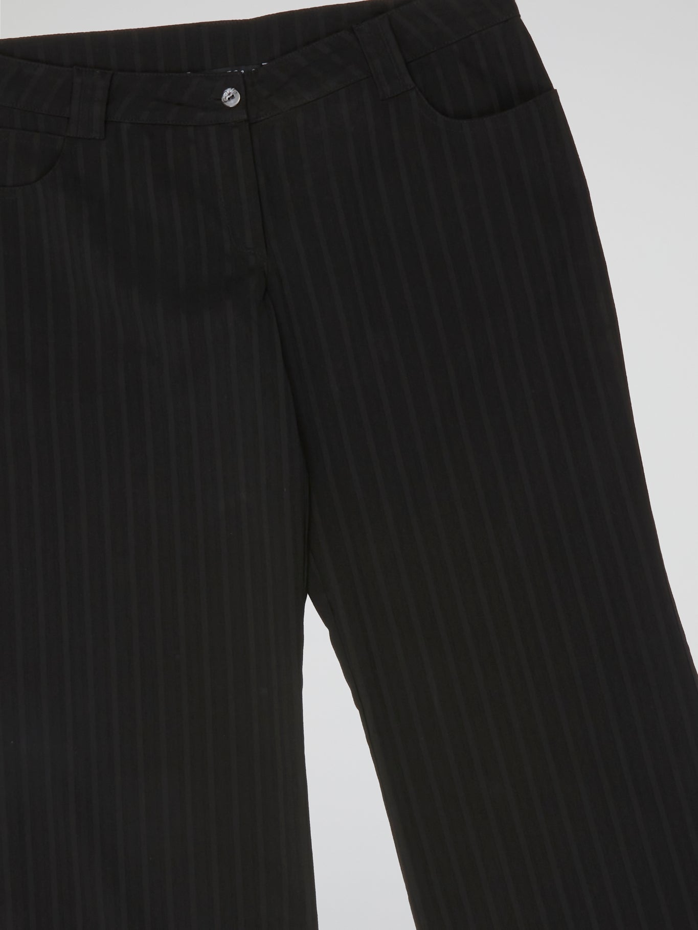 Midnight Black Pinstripe Flare Trousers