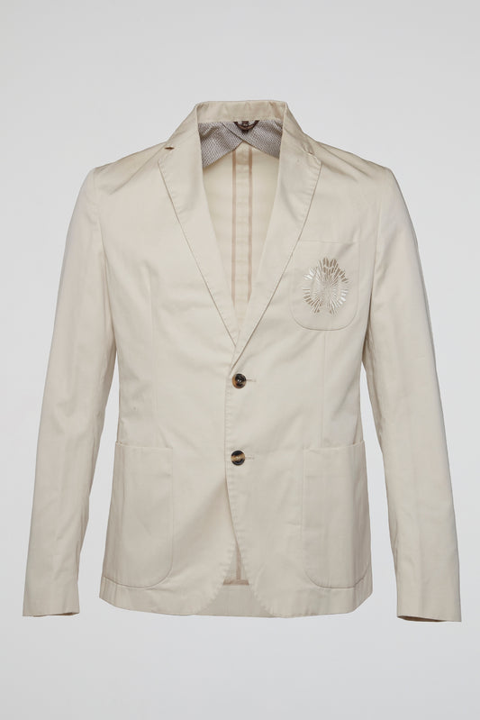 White Regal Crest Embroidered Tailored Blazer