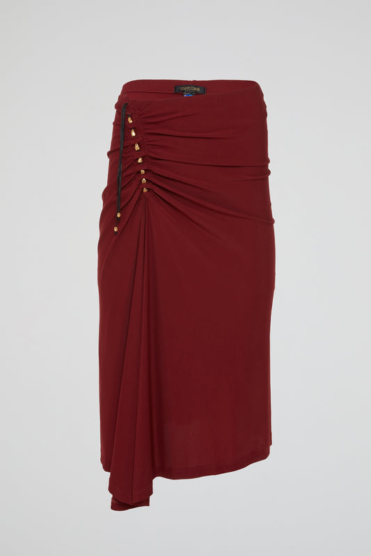 Red Bead-Detail Draped Skirt