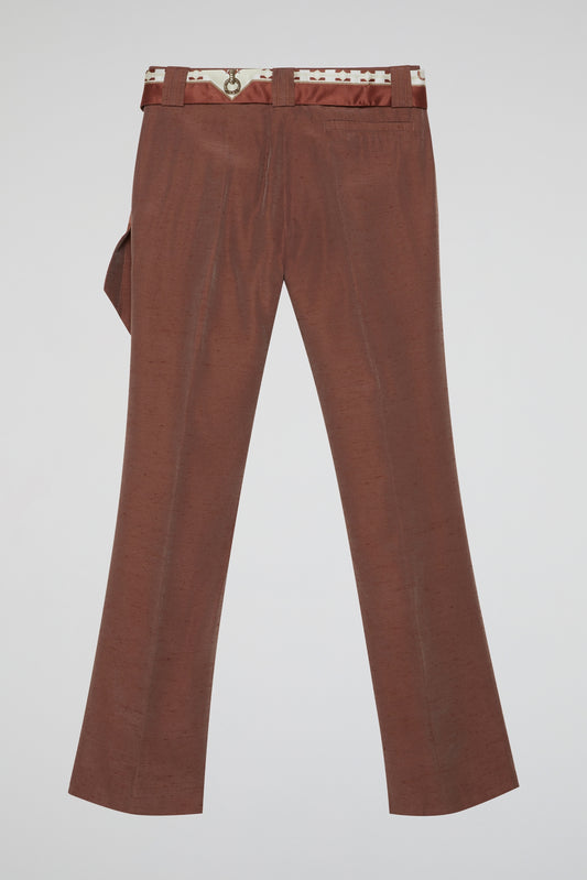 Brown Tailored Trousers with Silk Scarf Belt