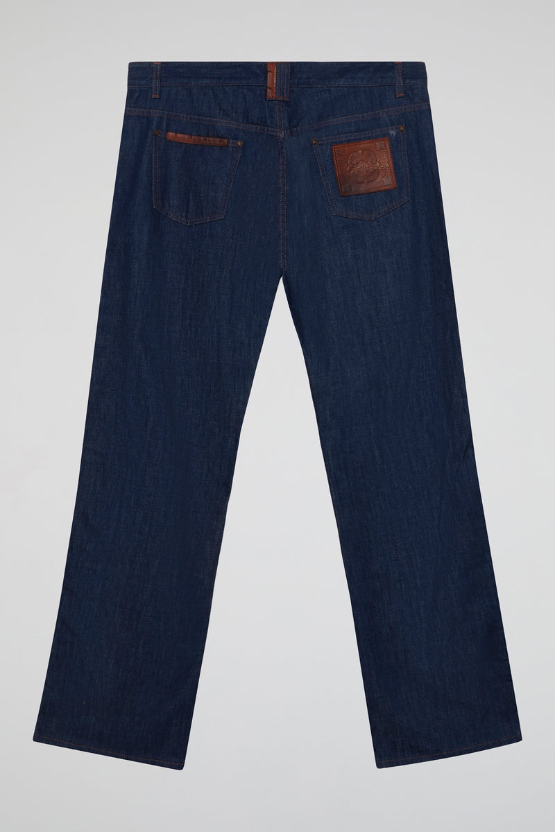 Heritage Relaxed-Fit Denim with Faux Leather Side Trim