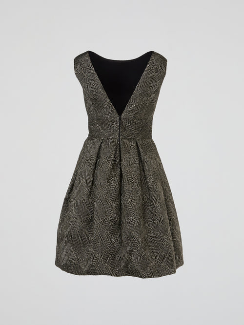Silver Herringbone Jacquard Dress