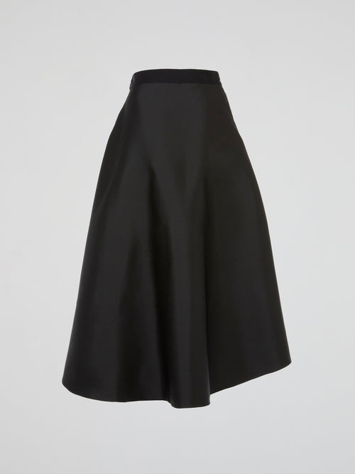 Black Cascade Midi Skirt