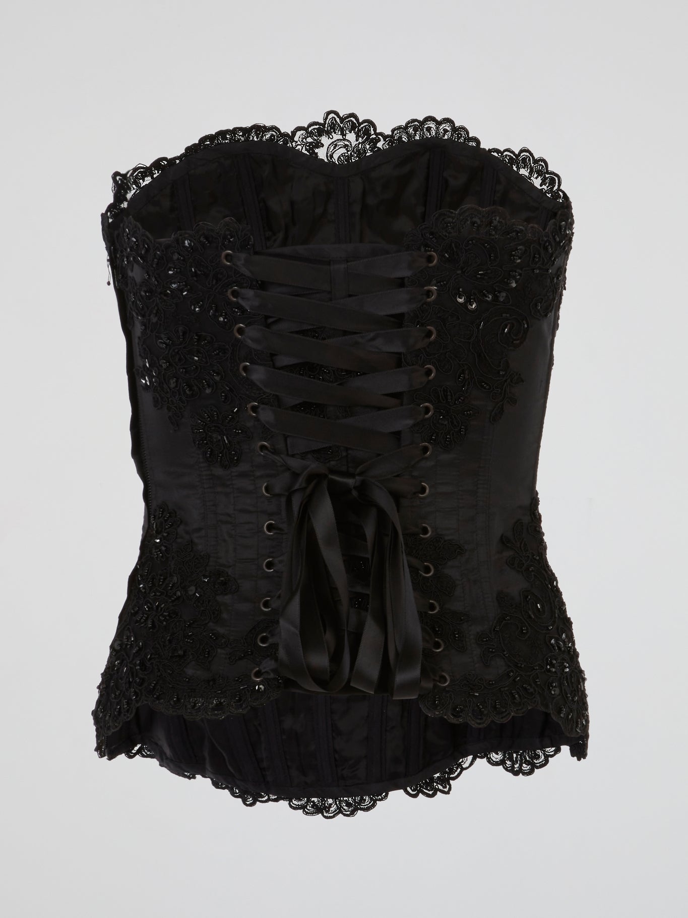 Black Floral Embellished Corset Top