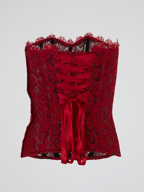 Red Lace Sheer Corset Top