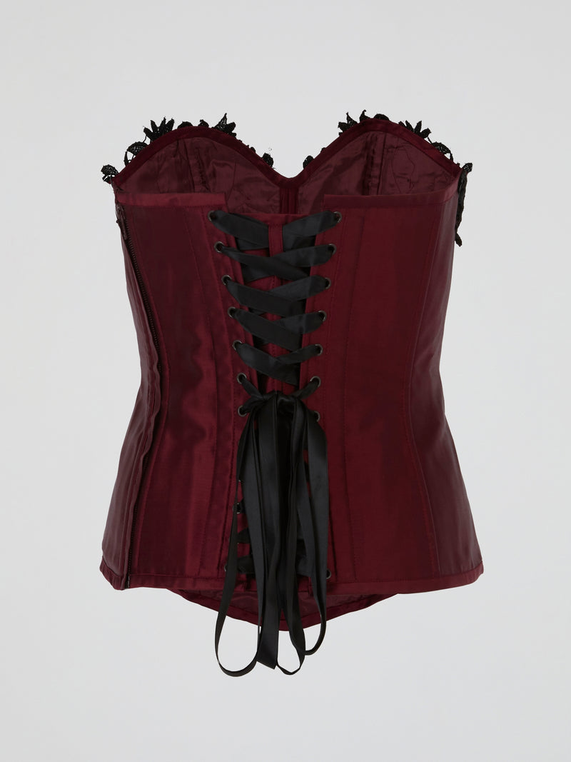 Burgundy Wine Black Lace-Up Corset Top