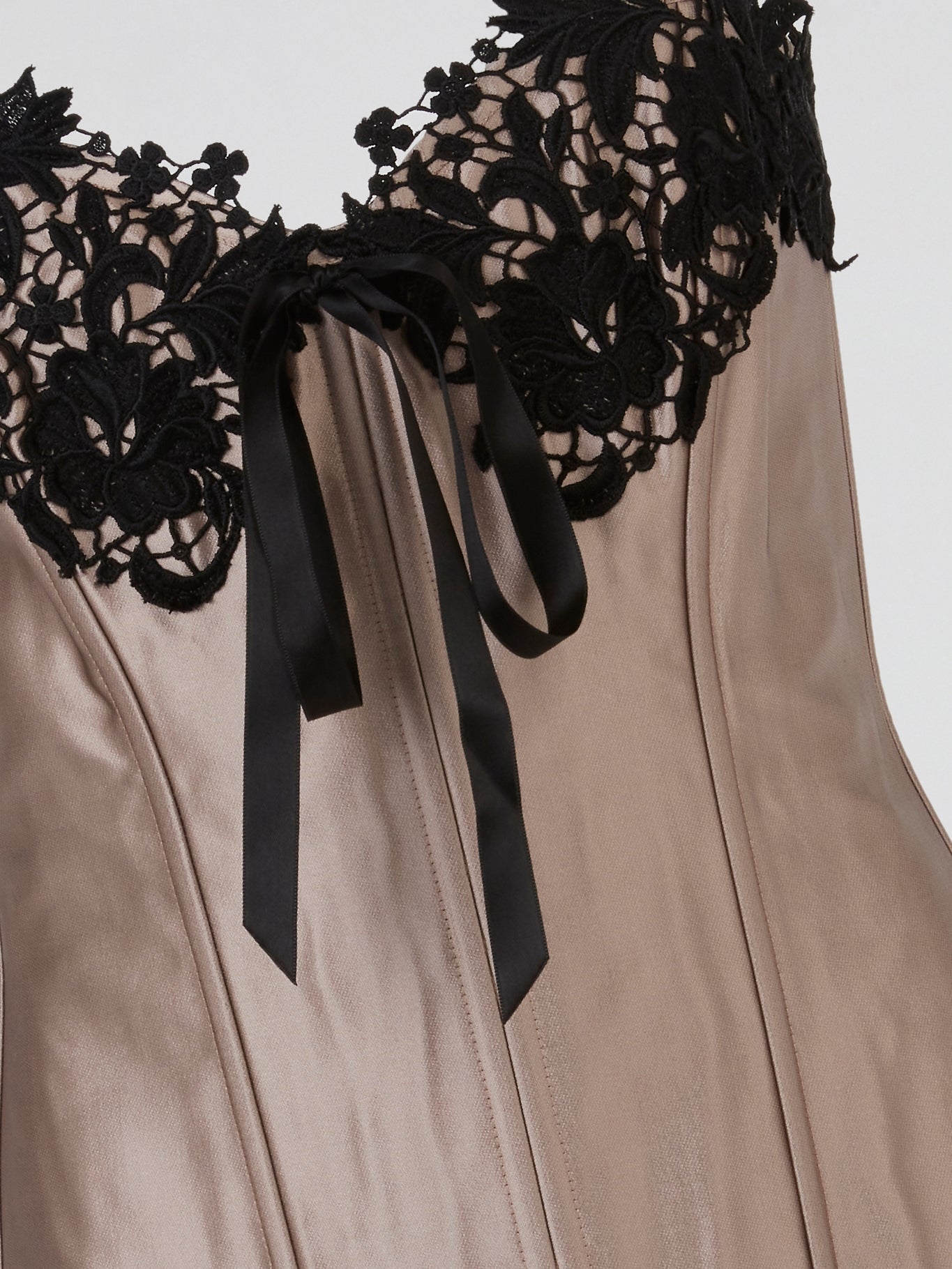 Beige Satin Black Lace-Up Corset Top