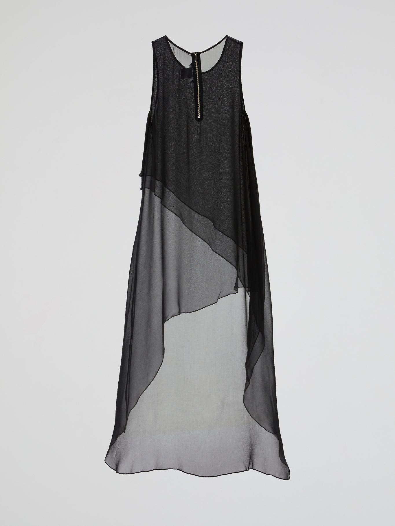 Black Sheer Layered Asymmetric Maxi Dress