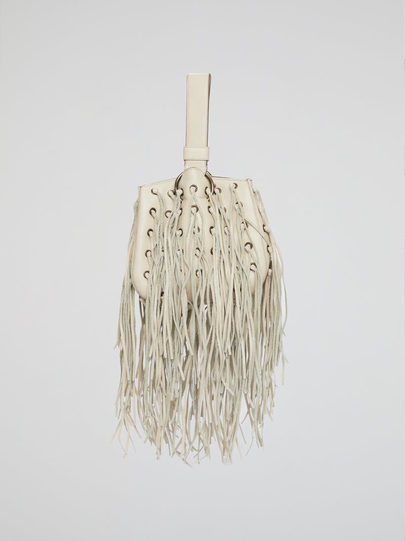 White Ivory Fringe Wristlet Bag