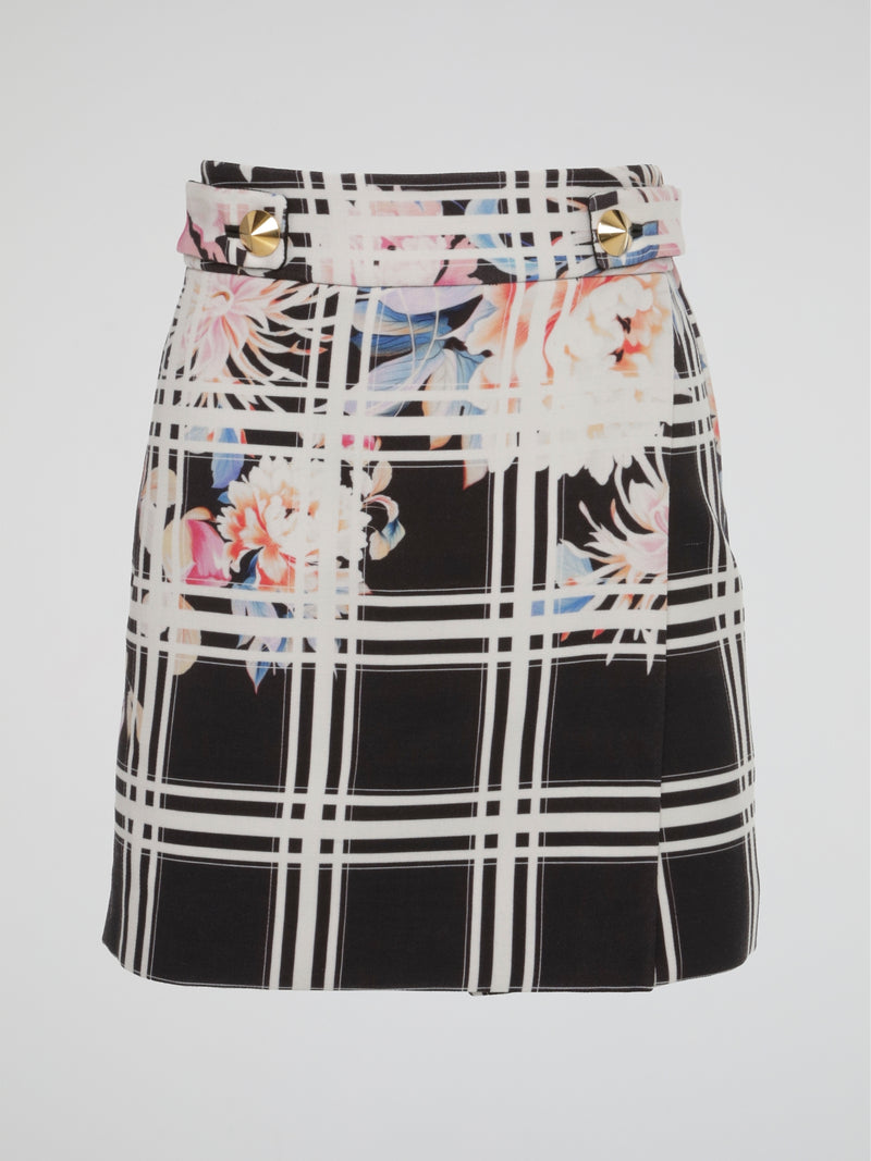 Floral Print Plaid Skirt