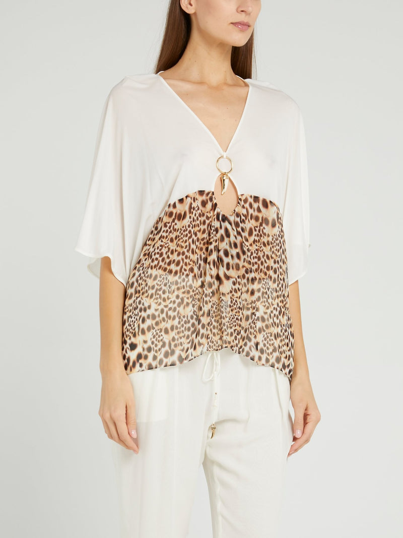 Блузка с вырезом "замочная скважина" и вставкой с леопардовым принтом