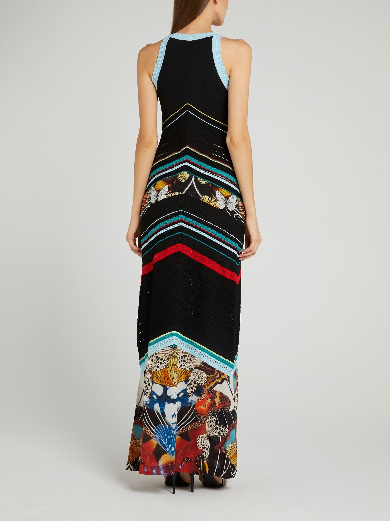 Трикотажное платье-макси с принтом "бабочки"