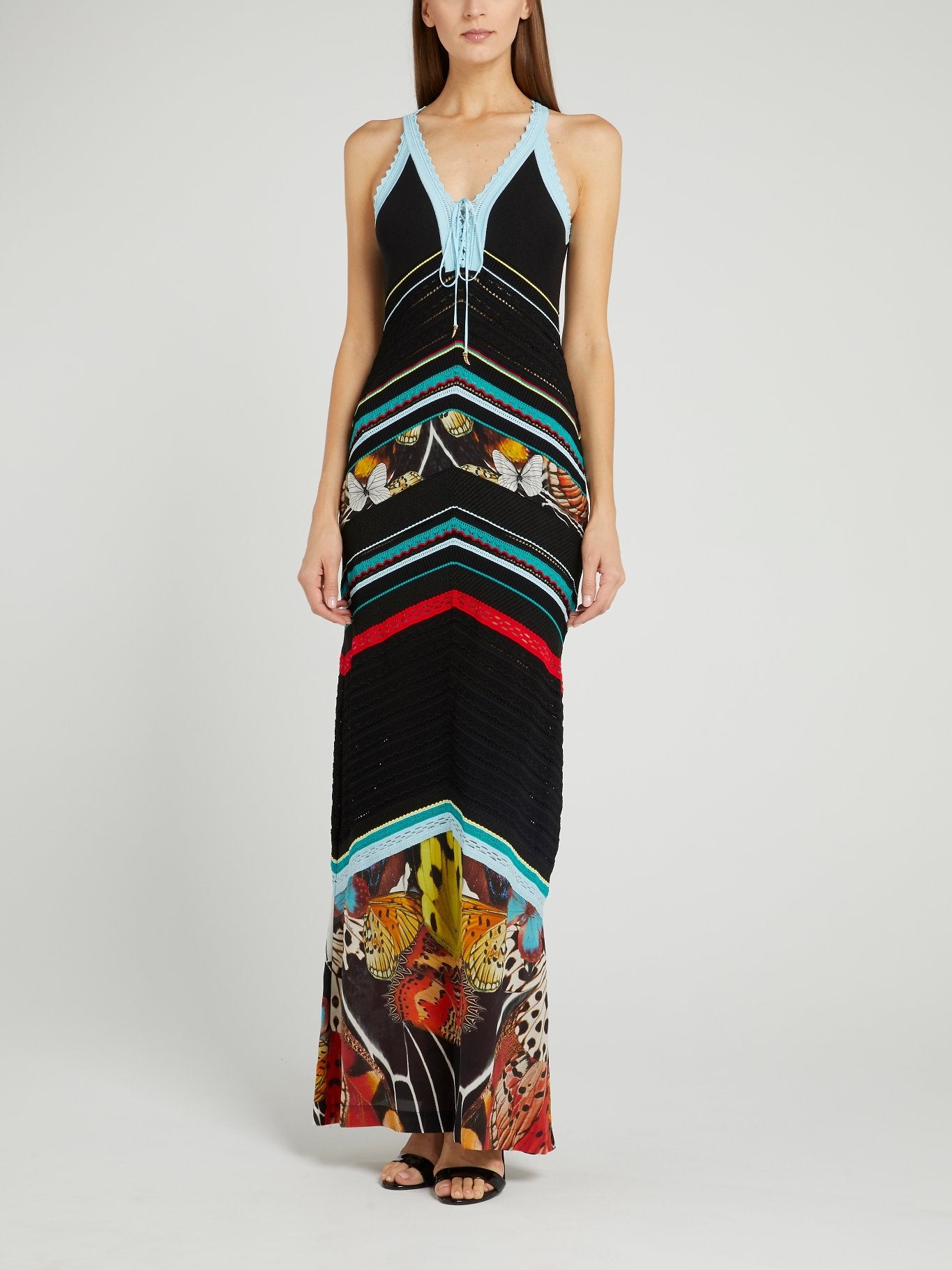 Трикотажное платье-макси с принтом "бабочки"