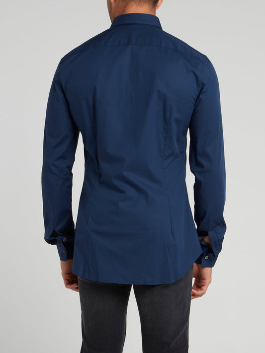 Navy Embroidered Long Sleeve Shirt