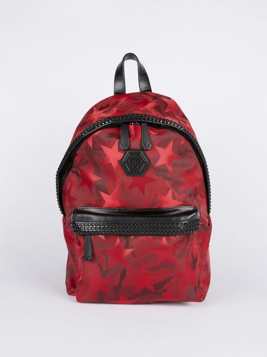 Red Star Print Embellished Backpack