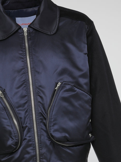 Navy Double Pocket Bomber Jacket