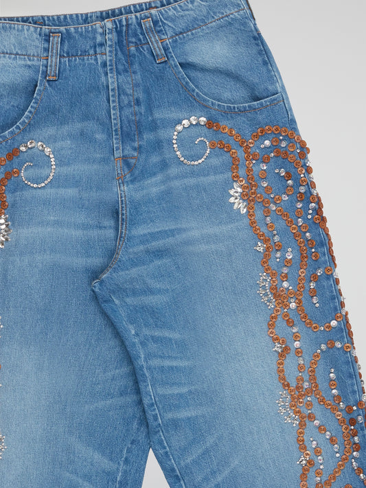 Button Embroidered Cargo Denim Pants