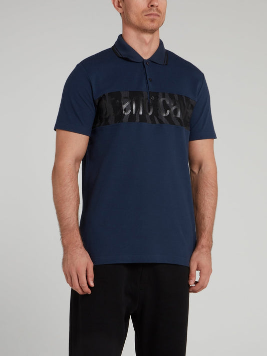 Темно-синяя рубашка поло с логотипом и вставкой с анималистическим принтом