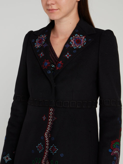 Black Paisley Pattern Embroidered Coat