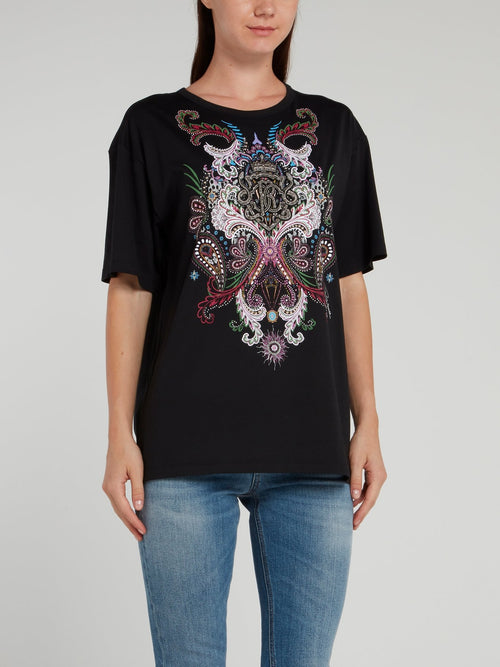 Black Baroque Print T-Shirt