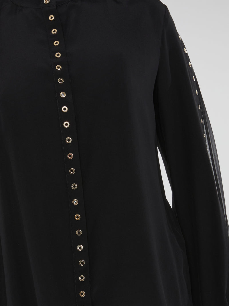 Elevate your wardrobe with the stunning Black Button Embellished Blouse by Roberto Cavalli. With intricate detailing and luxurious fabric, this blouse exudes sophistication and glamour. Embrace your fierce and fearless side in this statement piece that is sure to turn heads wherever you go.