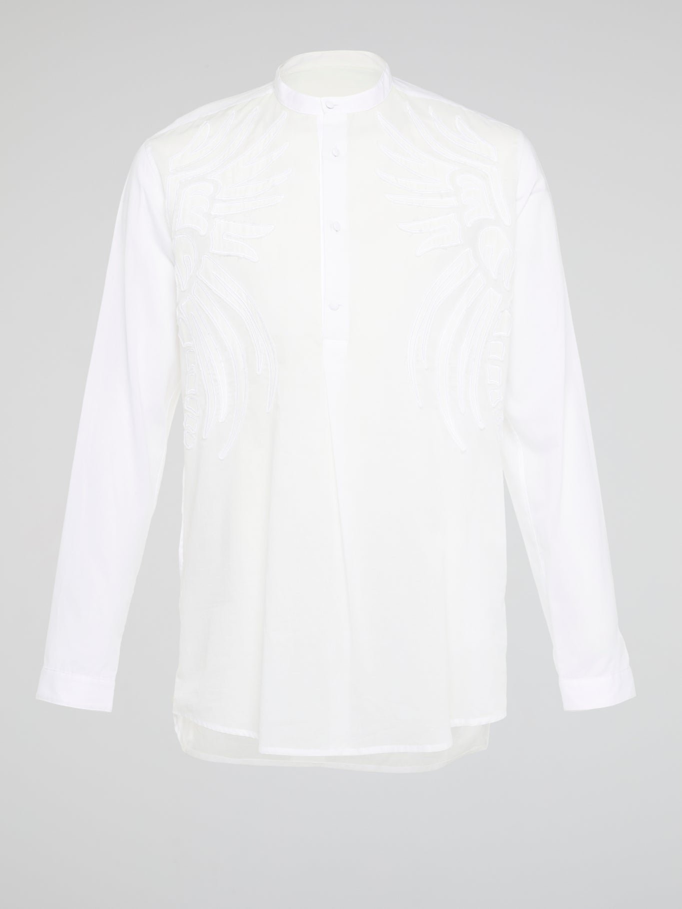 Elevate your style with the White Embroidered Mandarin Collar Shirt from Roberto Cavalli, a versatile piece that combines elegance and sophistication. The intricate embroidery and mandarin collar detail add a touch of luxury, making this shirt a standout addition to your wardrobe. Embrace your individuality and make a statement with this unique and timeless piece that is sure to turn heads wherever you go.