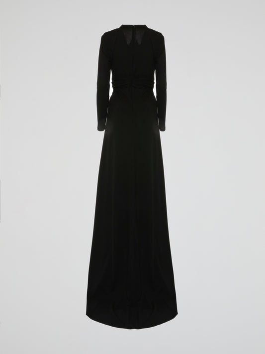 Black Long Sleeve V-Neck Evening Dress