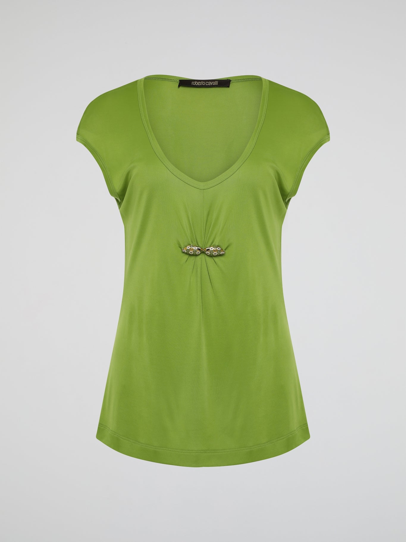 Introducing the Green Scoop Neck Top by Roberto Cavalli, where elegance meets sustainability! Crafted from luxurious eco-friendly materials, this chic piece boasts a flattering scoop neckline and a vibrant green hue that radiates freshness and life. Feel confident and fashion-forward, knowing that this Roberto Cavalli creation not only enhances your style, but also supports a greener future.