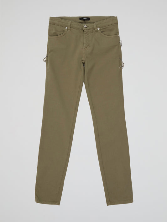 Step into effortless style and timeless elegance with the Olive Straight Cut Pants by Versus Versace. Crafted from luxurious olive green fabric, these pants feature a flattering straight-leg silhouette that elongates the legs and accentuates your curves. Whether paired with a crisp white blouse for a polished office look or a sleek leather jacket for a night out, these pants effortlessly exude sophistication and flair.