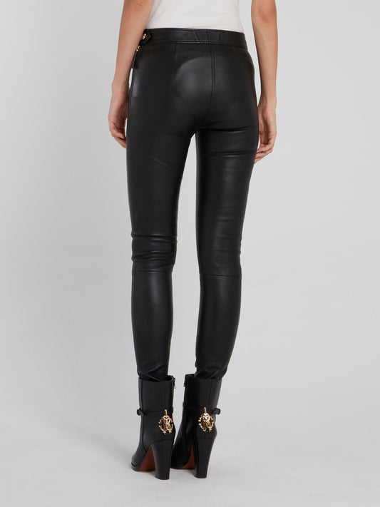 Black Side Zip Leather Trousers