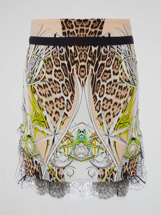 Introducing the Lace Hem Printed Skirt by Roberto Cavalli, where elegance and edginess unite in a captivating fashion statement. This exquisite piece features a mesmerizing print that effortlessly catches the eye, while delicate lace detailing adds a touch of feminine allure. Step out in style and let this stunning skirt take center stage, turning heads wherever you go.