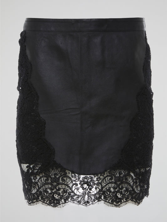 Introducing the Black Lace Hem Leather Skirt by Roberto Cavalli, where sophistication and edge intertwine effortlessly. Crafted with sumptuous leather, this unique piece elevates your fashion game with its exquisite lace detailing that adds a touch of romance and mystique. Whether paired with a sleek blouse or a bold statement top, this skirt effortlessly transitions from day to night, making you the center of attention wherever you go.
