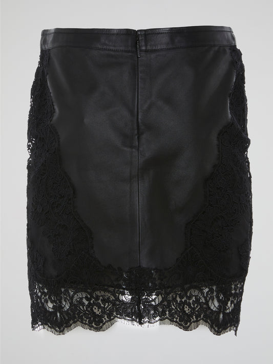 Introducing the Black Lace Hem Leather Skirt by Roberto Cavalli, where sophistication and edge intertwine effortlessly. Crafted with sumptuous leather, this unique piece elevates your fashion game with its exquisite lace detailing that adds a touch of romance and mystique. Whether paired with a sleek blouse or a bold statement top, this skirt effortlessly transitions from day to night, making you the center of attention wherever you go.