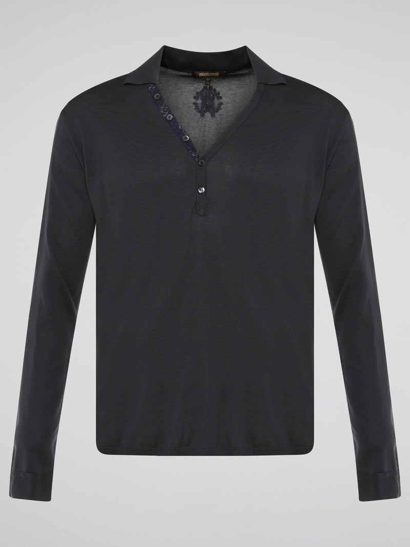 Elevate your style with the timeless elegance of our Black Long Sleeve Polo Shirt by Roberto Cavalli. Crafted with meticulous attention to detail, this wardrobe staple features a luxurious blend of comfort and sophistication. Whether you're headed to a casual brunch or a formal event, this Polo Shirt will effortlessly take you from day to night with its sleek design and iconic Cavalli logo.