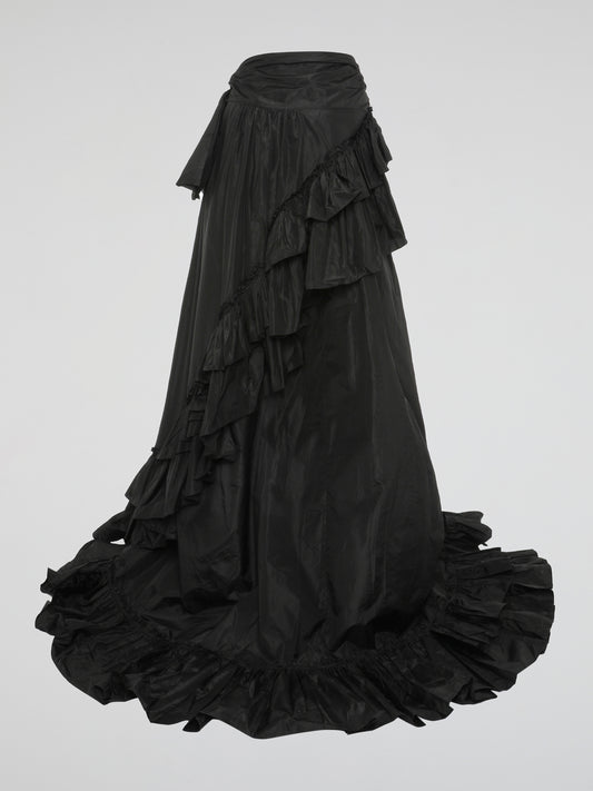 Introducing the captivating Black Ruffled Maxi Skirt by Roberto Cavalli, a symbol of elegance and grace. Designed to make heads turn, this stunning skirt boasts delicate ruffles cascading down its flowing silhouette, creating a mesmerizing dance with every step. Embrace your inner fashionista and exude confidence wherever you go with this timeless masterpiece.