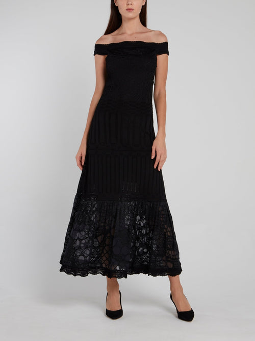 Black Off-The-Shoulder Knitted Dress