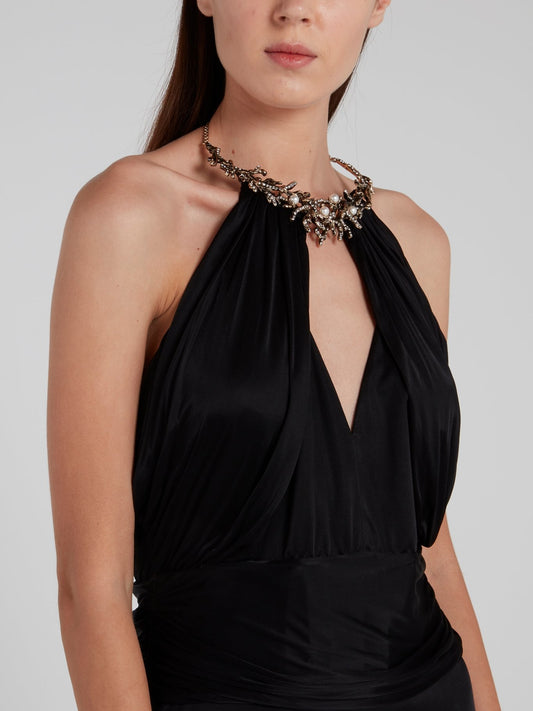 Black Embellished Halter Neck Dress