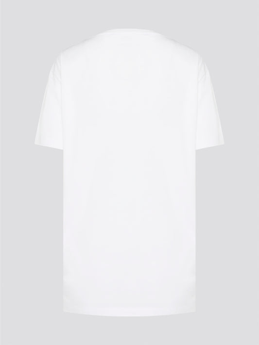 Elevate your casual style with the White Printed Oversized T-Shirt from Roberto Cavalli. Made with premium cotton fabric, this tee features a bold and eye-catching print that will set you apart from the crowd. Whether you dress it up with heels or keep it cool with sneakers, this statement piece is a must-have for your wardrobe.