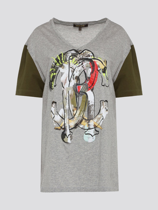 Elevate your casual wardrobe with the sleek and sophisticated Grey Logo Print V-Neck T-Shirt from Roberto Cavalli. Made from premium cotton for ultimate comfort and durability, this shirt features a bold logo print for a touch of luxury. Pair it with jeans for a stylish and effortlessly cool look that is sure to turn heads.