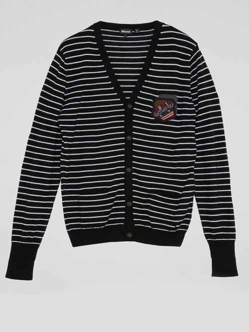 Black Striped Cotton Cardigan