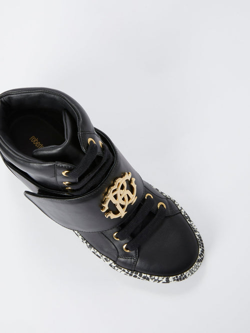 Black Hidden Wedge Leather Sneakers