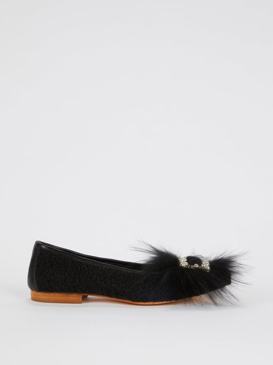 Black Embellished Sheep Fur Loafers